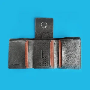 3 Fold Compact Leather Wallet for Men Black